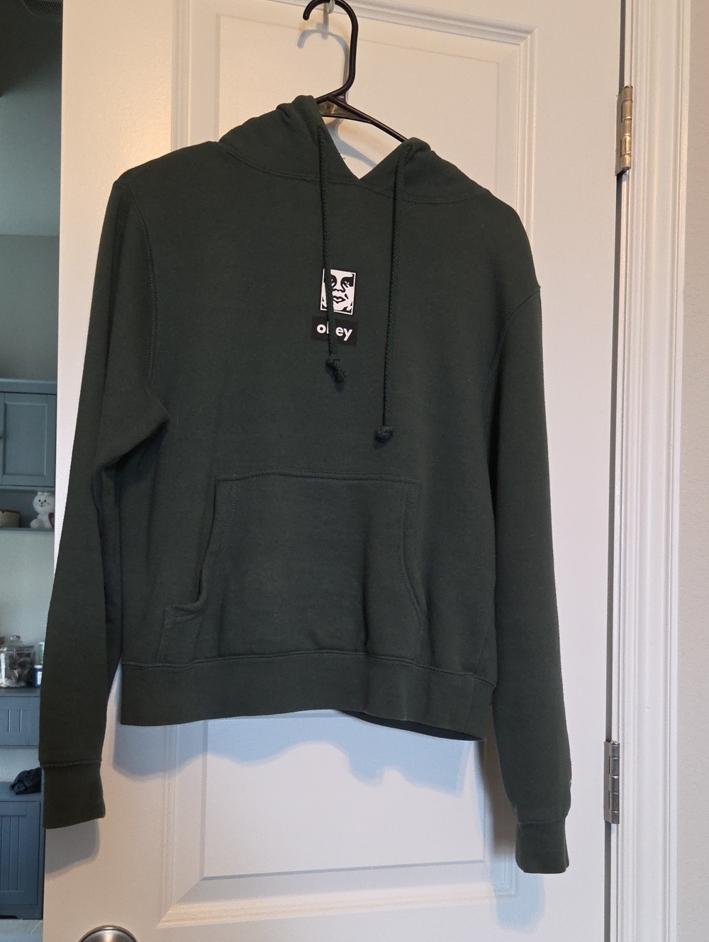 Obey Men's Dark Olive Green Hoodie with Logo Patch Size Small